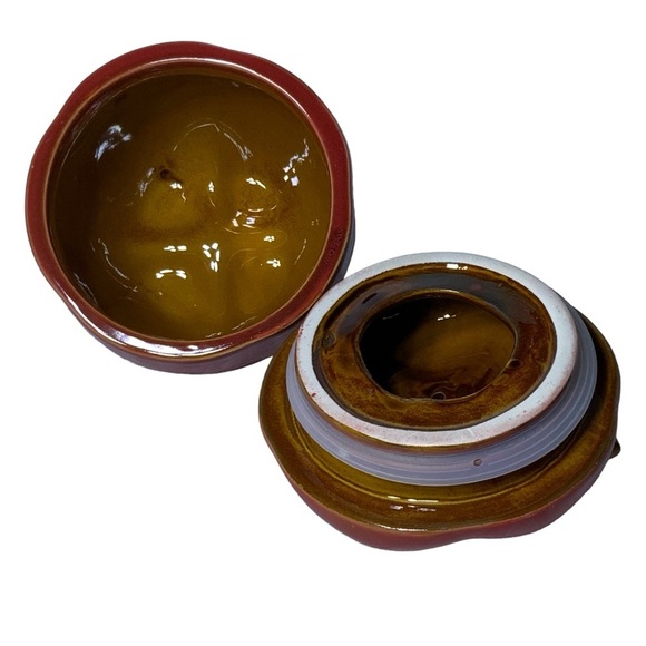 Apple Hand Painted Canister Cookie Jar Translucent Glazed Rustic Pottery Art - Picture 2 of 16